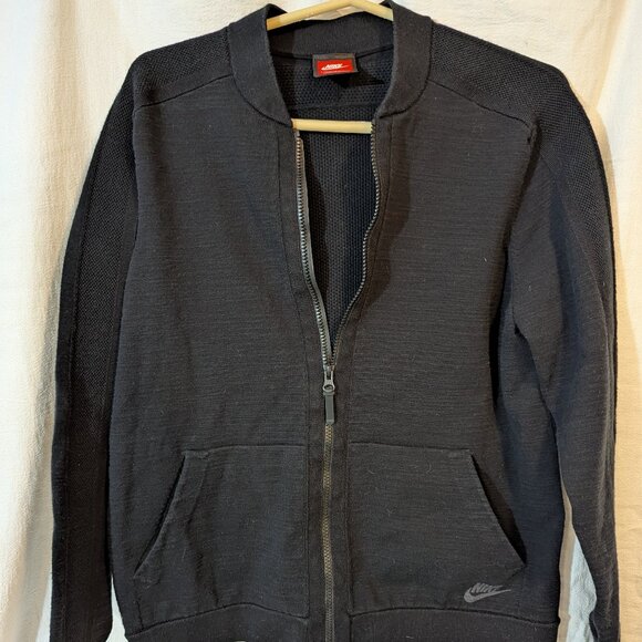 Nike Tech Knit Full-Zip Bomber Sweater Jacket Black Men’s Size L - Picture 1 of 7